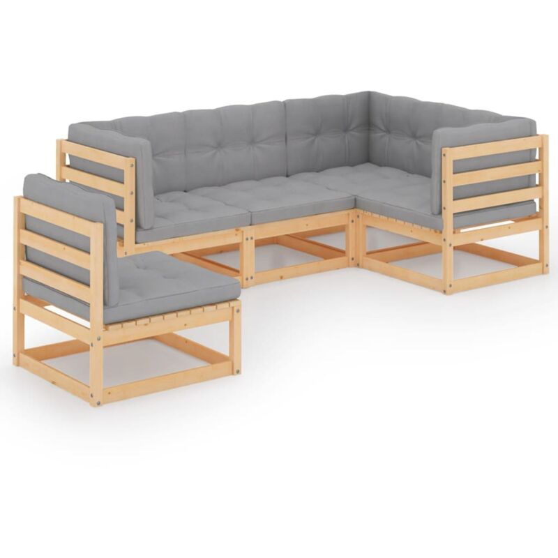 

vidaXL Juego de muebles de jardín 5 pzas y cojines madera pino maciza - Marrón