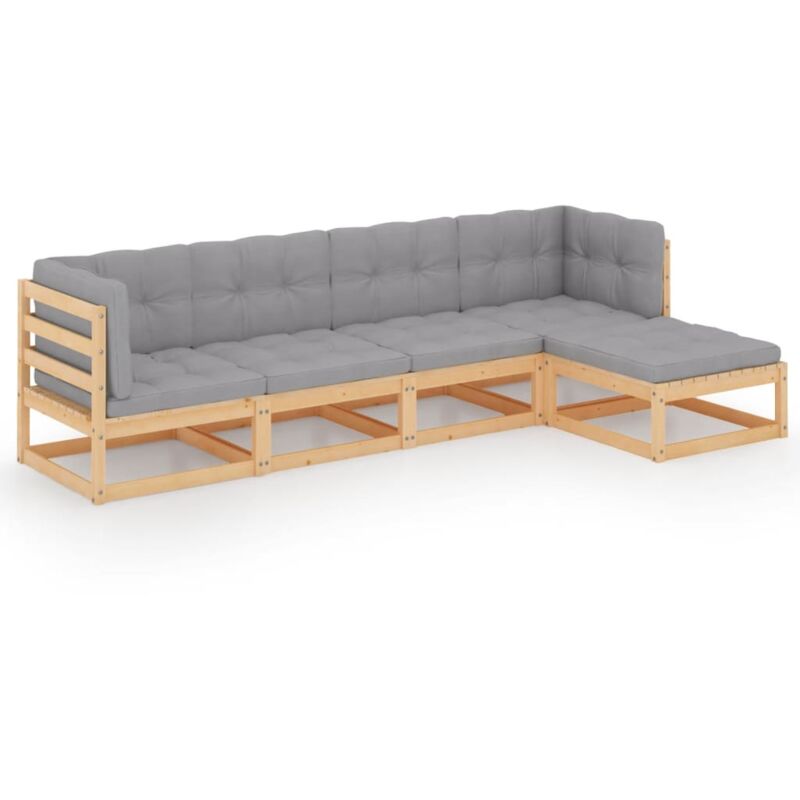 

vidaXL Juego de muebles de jardín 5 pzas y cojines madera pino maciza - Marrón