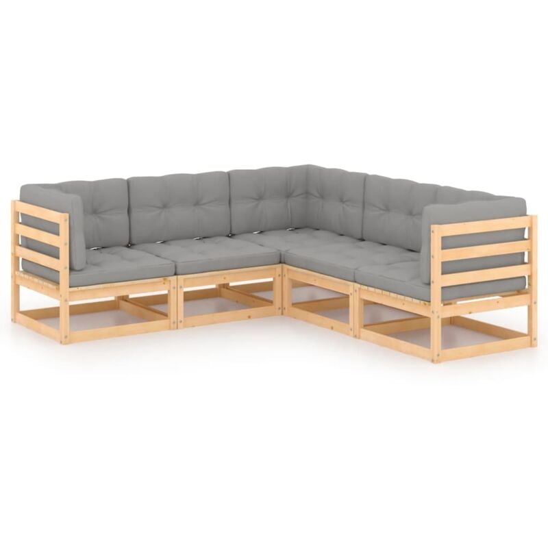 

vidaXL Juego de muebles de jardín 5 pzas y cojines madera pino maciza - Marrón