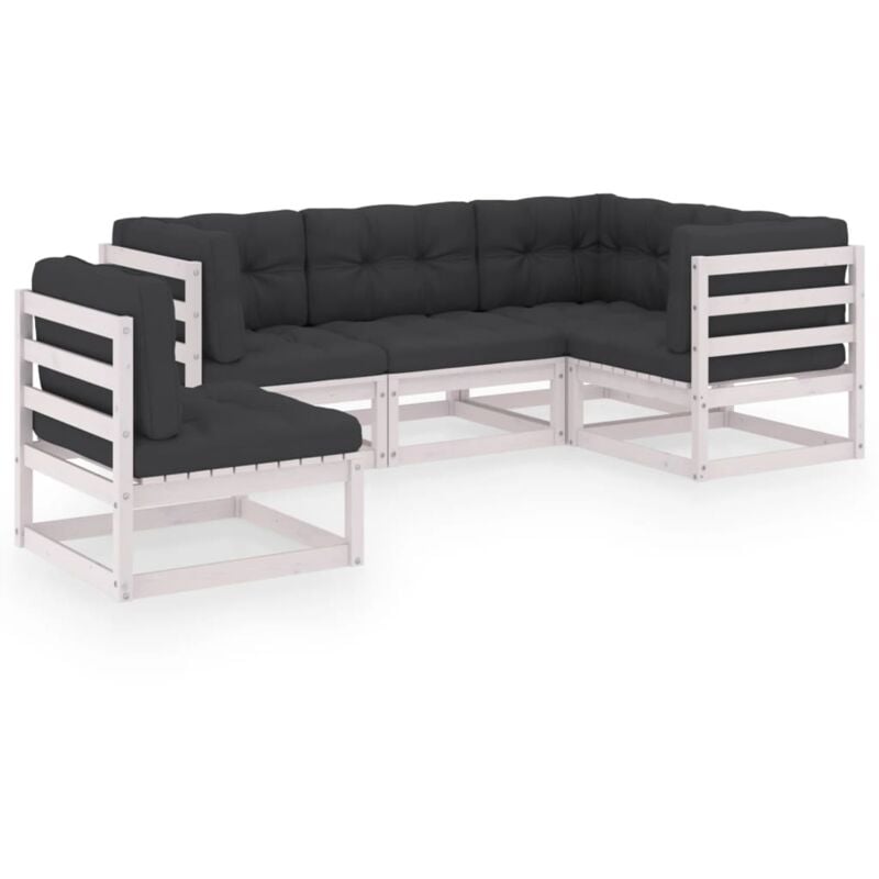 

vidaXL Juego de muebles de jardín 5 pzas y cojines madera pino maciza - Blanco