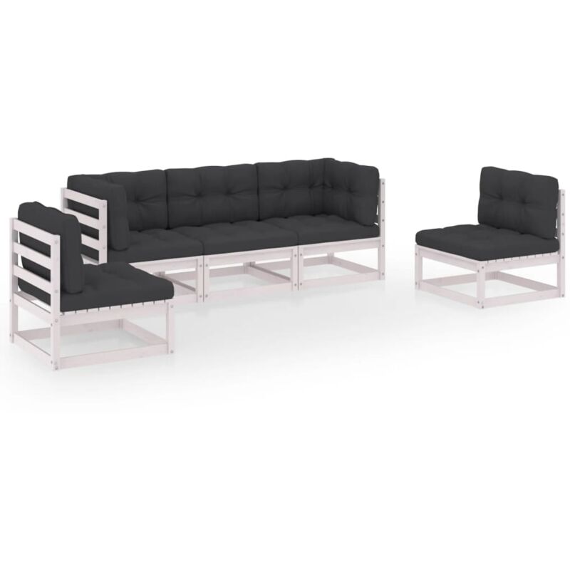 

vidaXL Juego de muebles de jardín 5 pzas y cojines madera pino maciza - Blanco