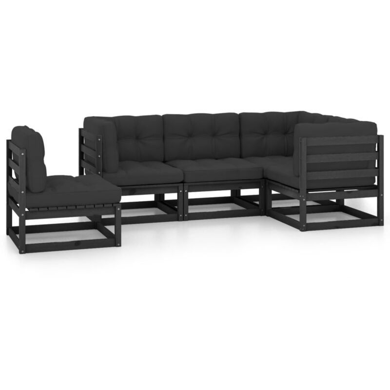 

Vidaxl - Juego de muebles de jardín 5 pzas y cojines madera pino maciza - Negro
