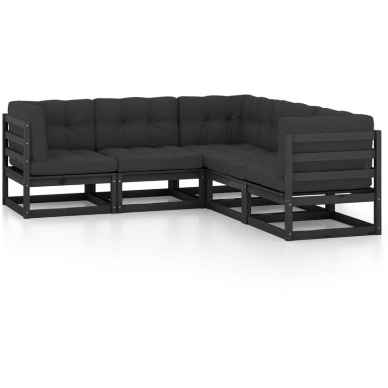

Vidaxl - Juego de muebles de jardín 5 pzas y cojines madera pino maciza - Negro