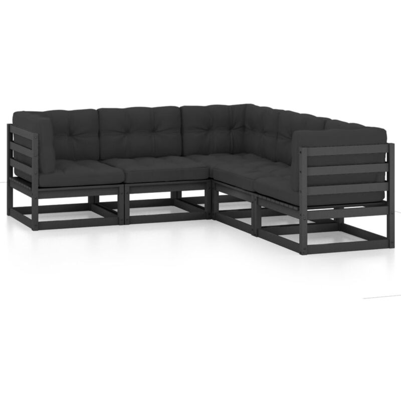 

Vidaxl - Juego de muebles de jardín 5 pzas y cojines madera pino maciza - Negro