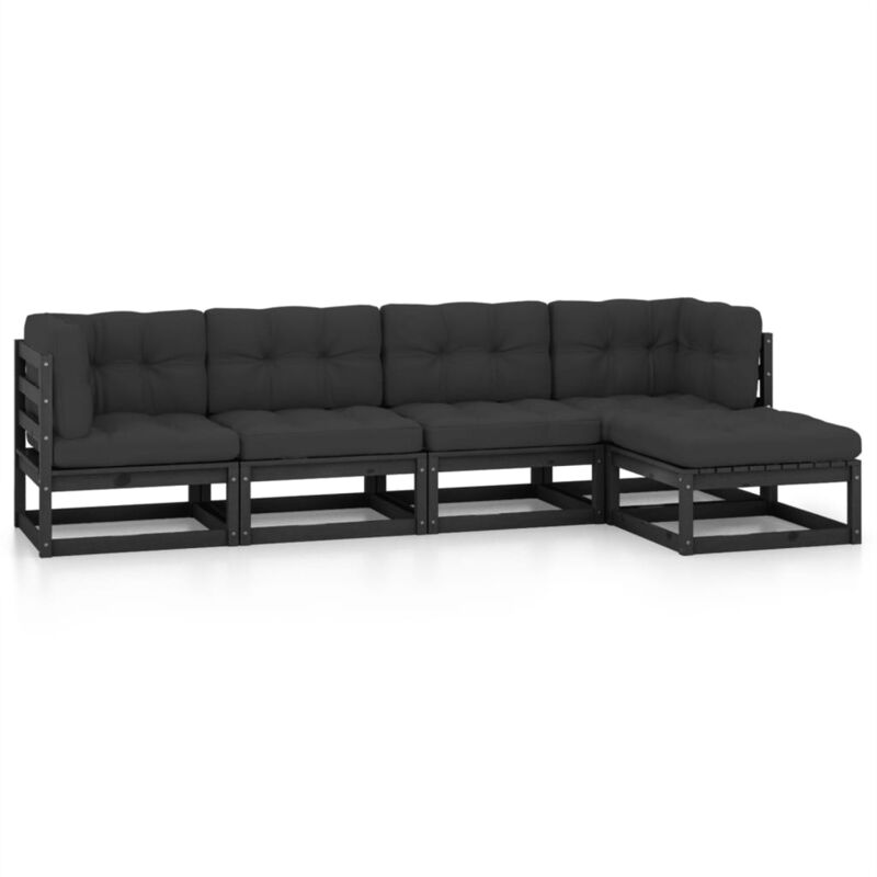 

Vidaxl - Juego de muebles de jardín 5 pzas y cojines madera pino maciza - Negro