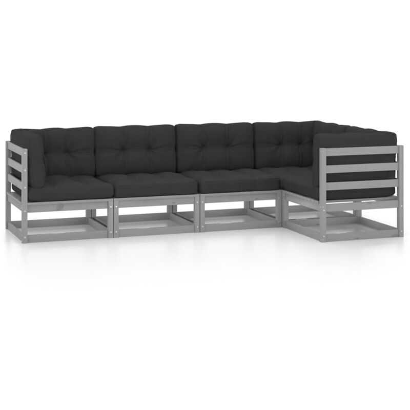 

Juego de muebles de jardín 5 pzas y cojines madera pino maciza - Gris - Vidaxl
