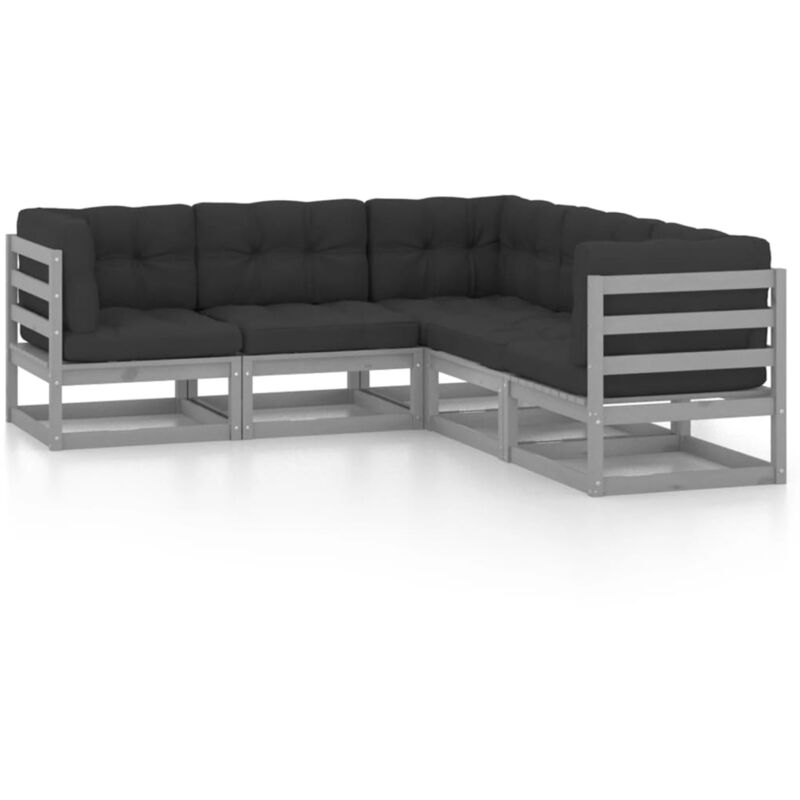 

Juego de muebles de jardín 5 pzas y cojines madera pino maciza - Gris - Vidaxl