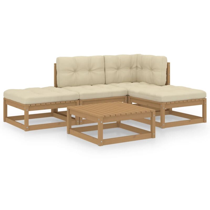 

Vidaxl - Juego de muebles de jardín 5 pzas y cojines madera pino maciza - Marrón