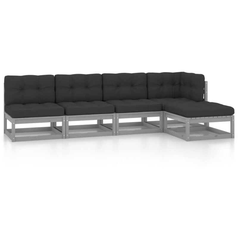

Juego de muebles de jardín 5 pzas y cojines madera pino maciza - Gris - Vidaxl