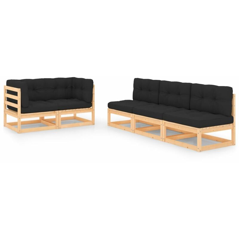 

vidaXL Juego de muebles de jardín 5 pzas y cojines madera pino maciza - Marrón