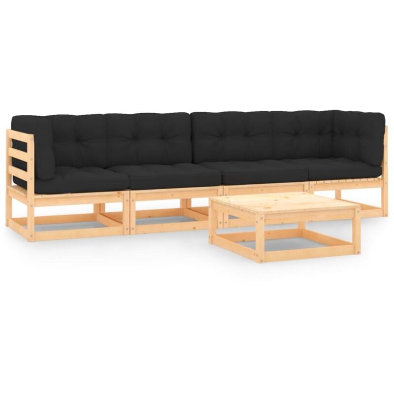 

vidaXL Juego de muebles de jardín 5 pzas y cojines madera pino maciza - Marrón