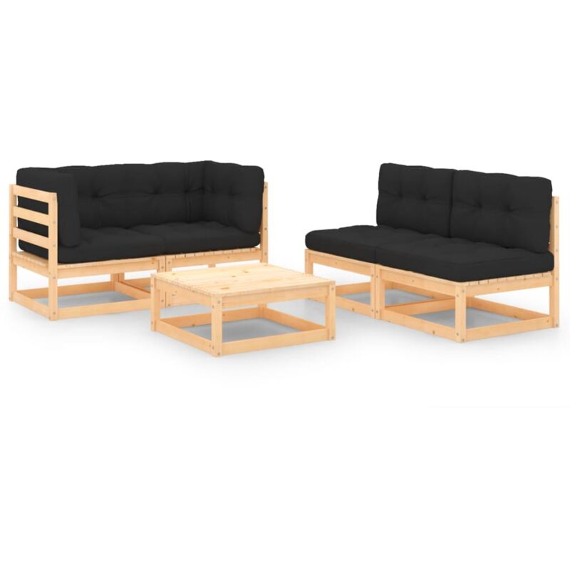 

vidaXL Juego de muebles de jardín 5 pzas y cojines madera pino maciza - Marrón