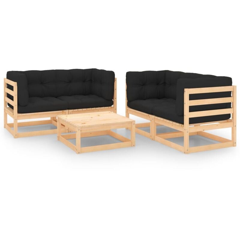 

vidaXL Juego de muebles de jardín 5 pzas y cojines madera pino maciza - Marrón