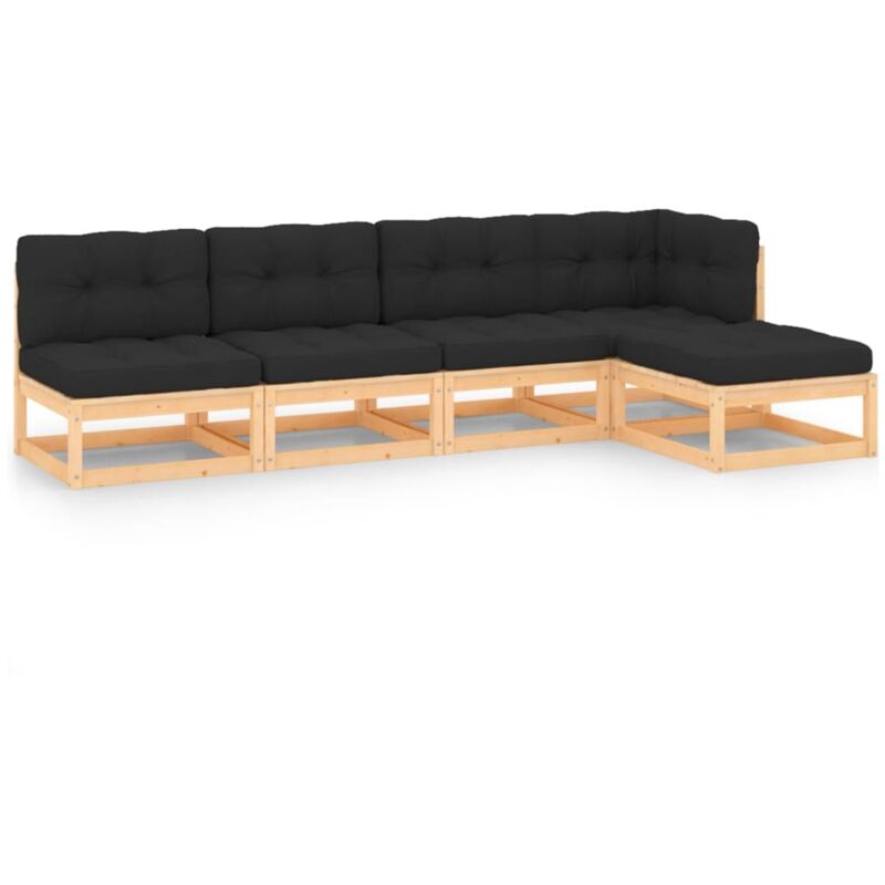

vidaXL Juego de muebles de jardín 5 pzas y cojines madera pino maciza - Marrón