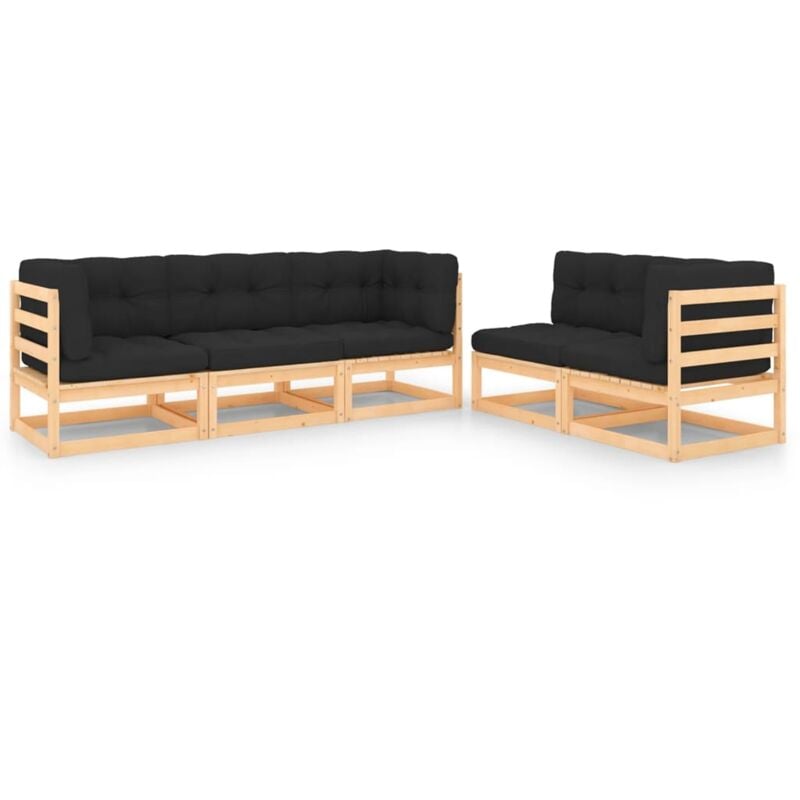

vidaXL Juego de muebles de jardín 5 pzas y cojines madera pino maciza - Marrón