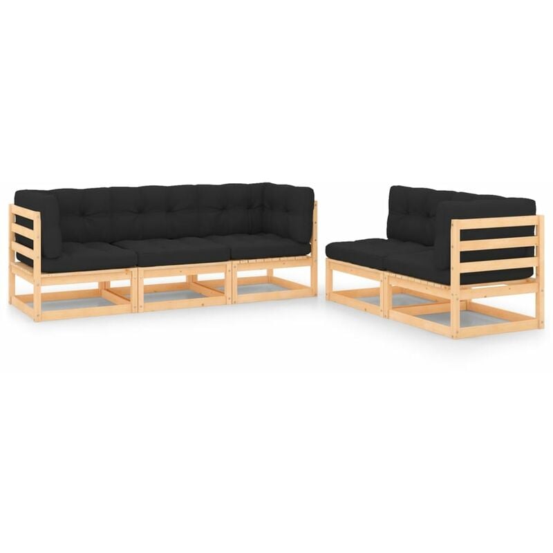 

vidaXL Juego de muebles de jardín 5 pzas y cojines madera pino maciza - Marrón