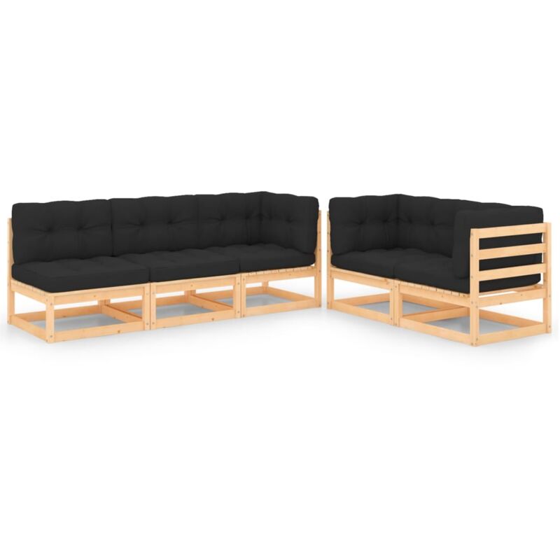 

vidaXL Juego de muebles de jardín 5 pzas y cojines madera pino maciza - Marrón