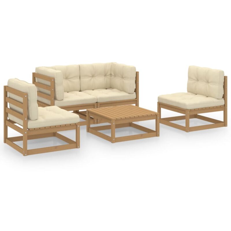 

vidaXL Juego de muebles de jardín 5 pzas y cojines madera pino maciza - Marrón