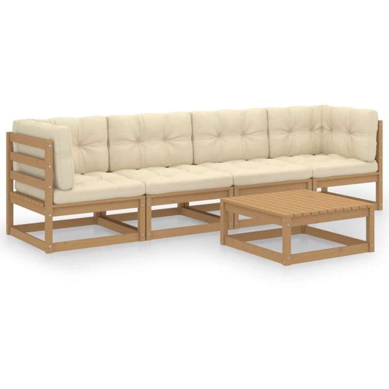 

Juego de muebles de jardín 5 pzas y cojines madera pino maciza - Marrón - Vidaxl