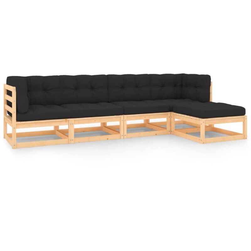 

vidaXL Juego de muebles de jardín 5 pzas y cojines madera pino maciza - Marrón