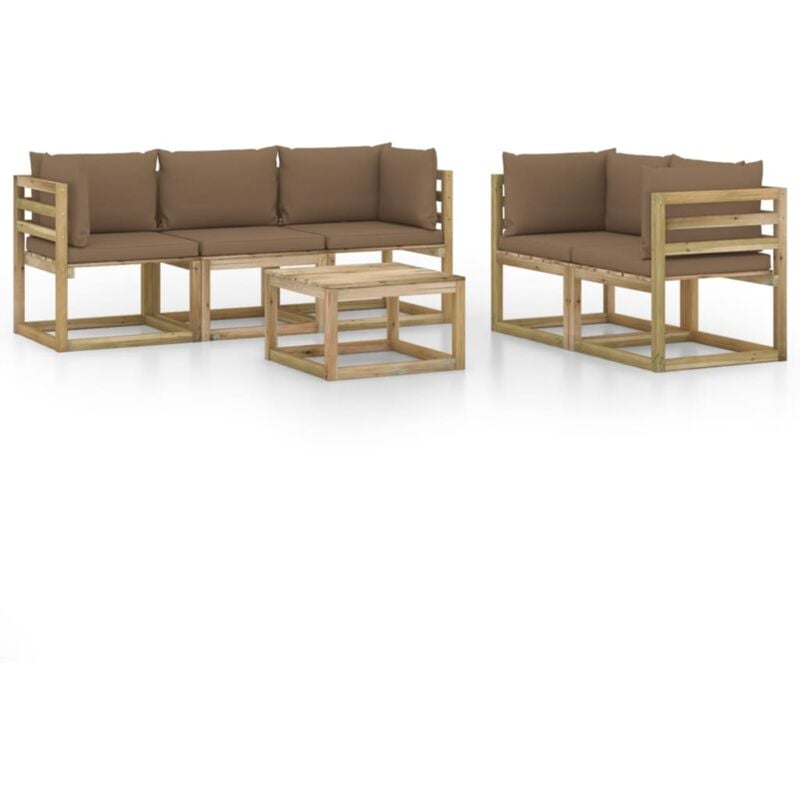 

vidaXL Juego de muebles de jardín 6 piezas con cojines gris taupe - Marrón