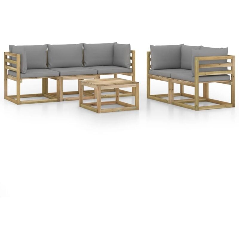 

vidaXL Juego de muebles de jardín 6 piezas con cojines grises - Marrón