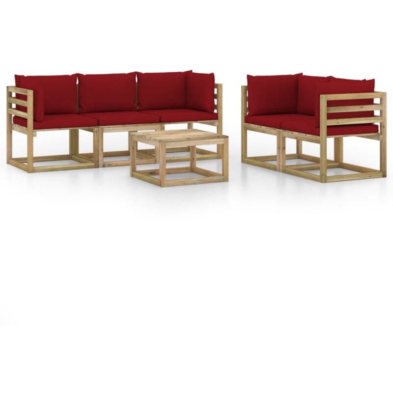 

vidaXL Juego de muebles de jardín 6 piezas con cojines rojo tinto - Marrón