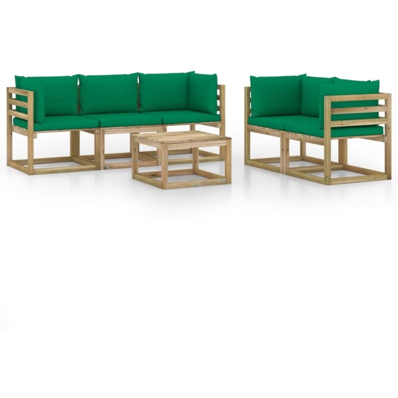 

vidaXL Juego de muebles de jardín 6 piezas con cojines verde - Marrón
