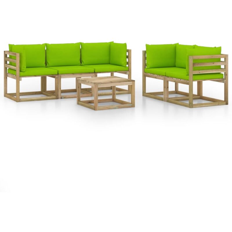 

vidaXL Juego de muebles de jardín 6 piezas con cojines verde brillante - Marrón