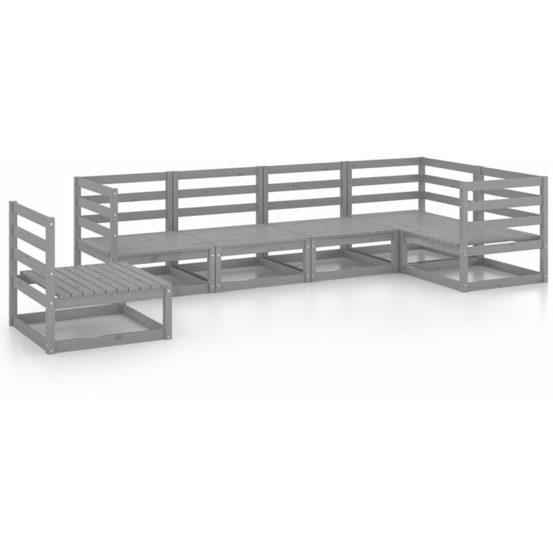 

vidaXL Juego de muebles de jardín 6 piezas gris madera maciza de pino - Gris