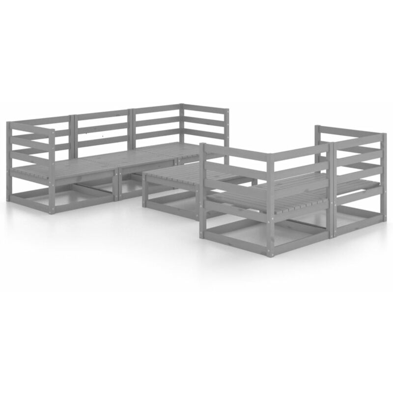 

vidaXL Juego de muebles de jardín 6 piezas gris madera maciza de pino - Gris