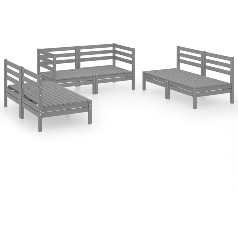

vidaXL Juego de muebles de jardín 6 piezas madera maciza de pino gris - Gris