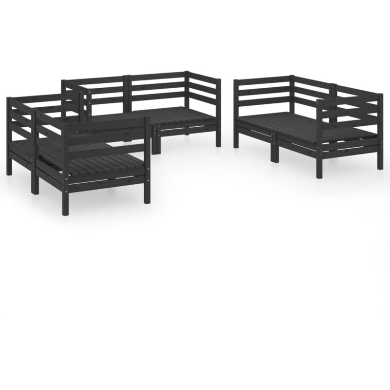 

vidaXL Juego de muebles de jardín 6 pzas madera de pino maciza negro - Negro