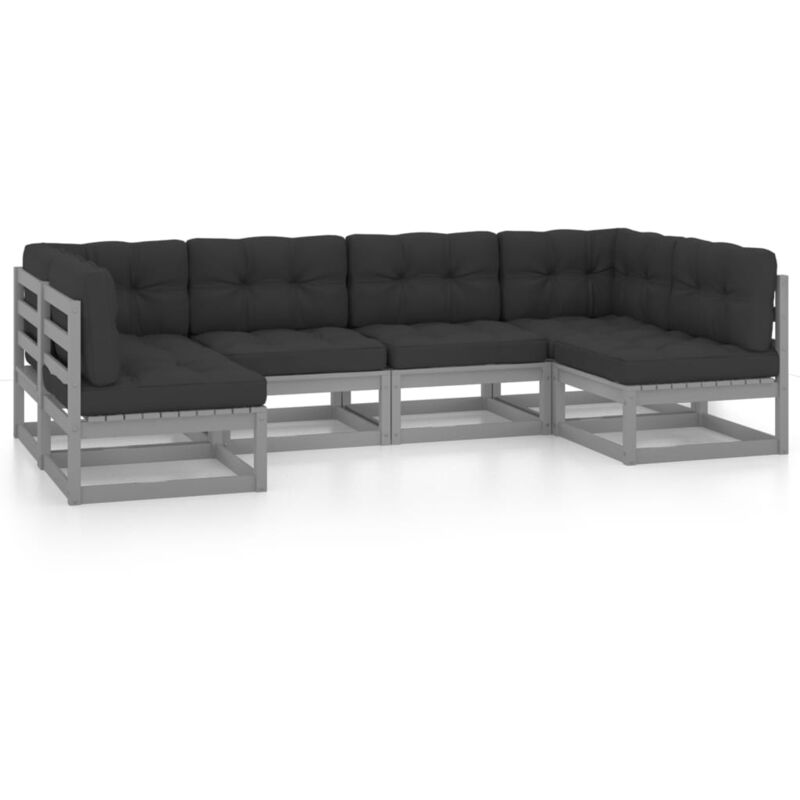 

Juego de muebles de jardín 6 pzas y cojines gris madera pino - Gris - Vidaxl
