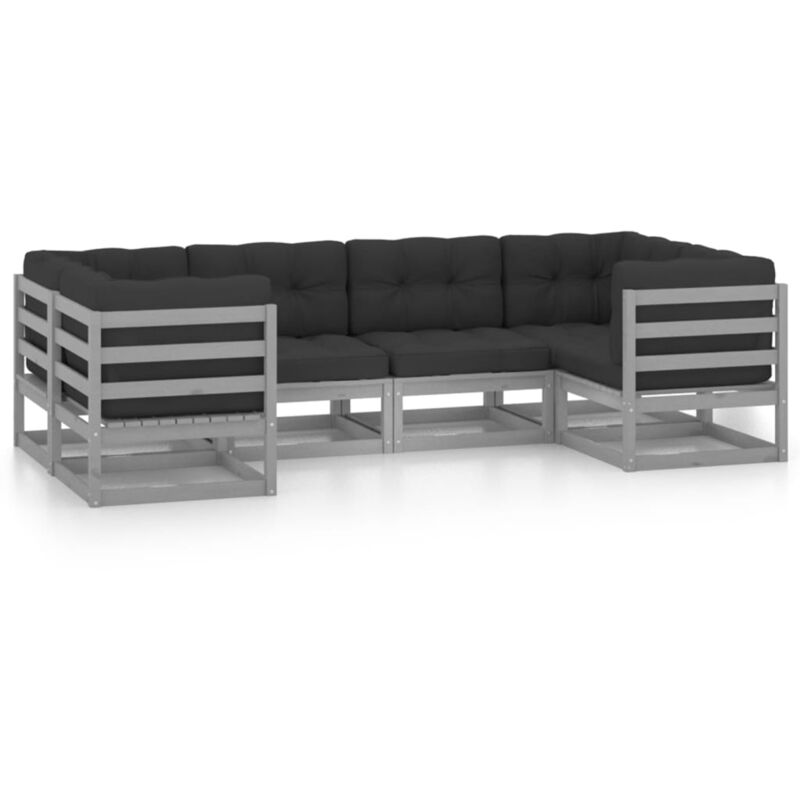 

Juego de muebles de jardín 6 pzas y cojines gris madera pino - Gris - Vidaxl