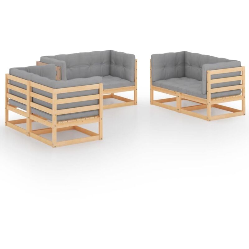 

vidaXL Juego de muebles de jardín 6 pzas y cojines madera pino maciza - Marrón