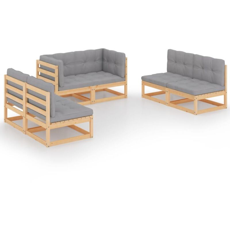 

vidaXL Juego de muebles de jardín 6 pzas y cojines madera pino maciza - Marrón