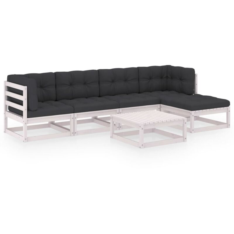 

vidaXL Juego de muebles de jardín 6 pzas y cojines madera pino maciza - Blanco
