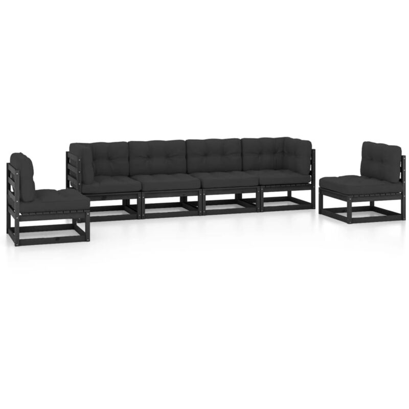 

Vidaxl - Juego de muebles de jardín 6 pzas y cojines madera pino maciza - Negro