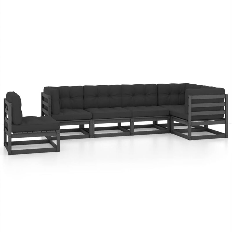 

vidaXL Juego de muebles de jardín 6 pzas y cojines madera pino maciza - Negro