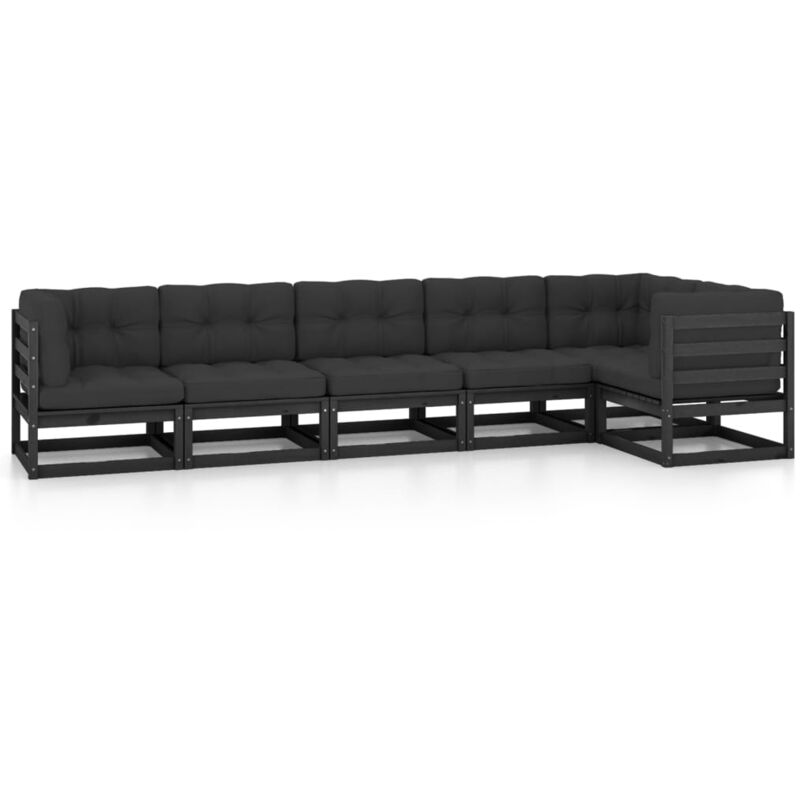

Vidaxl - Juego de muebles de jardín 6 pzas y cojines madera pino maciza - Negro