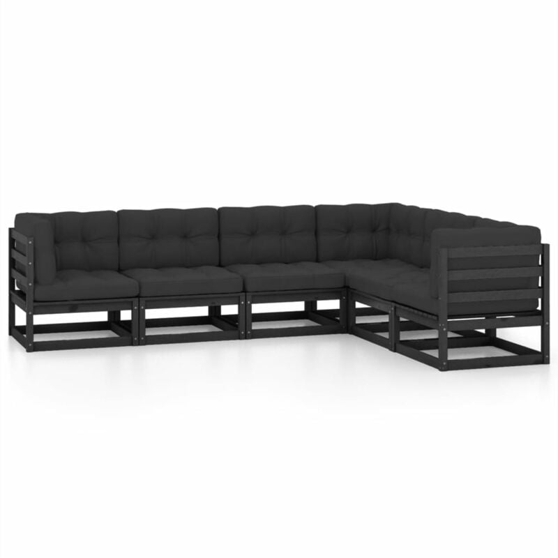 

Vidaxl - Juego de muebles de jardín 6 pzas y cojines madera pino maciza - Negro