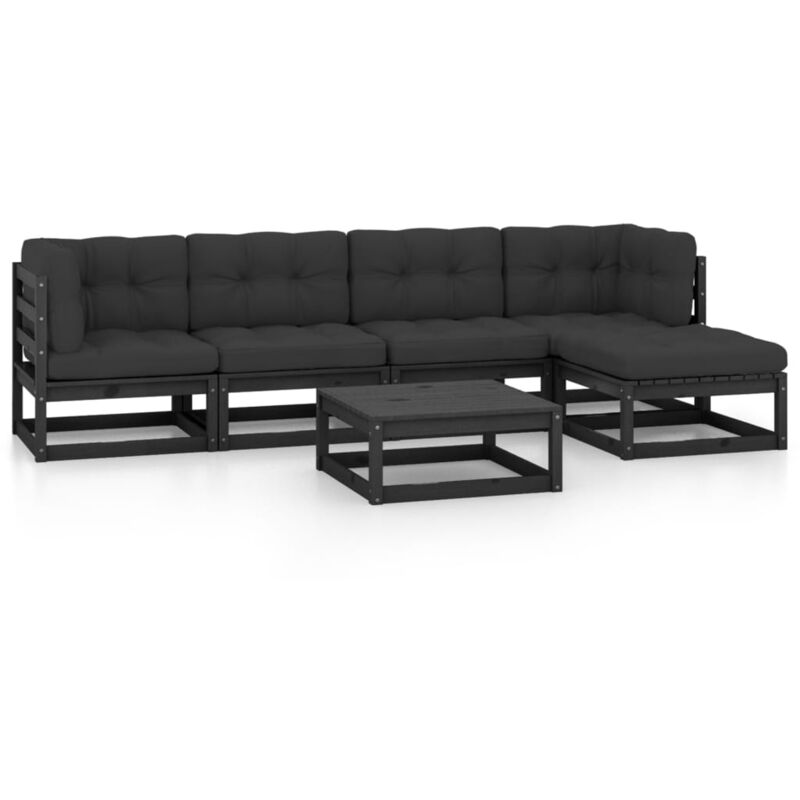 

Juego de muebles de jardín 6 pzas y cojines madera pino maciza - Negro - Vidaxl