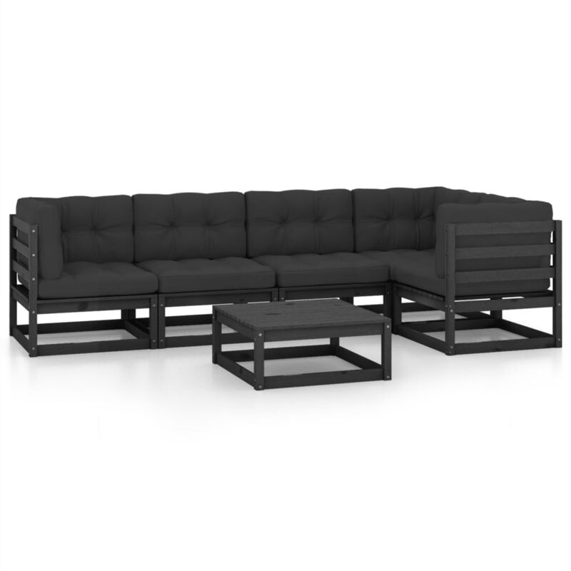 

Juego de muebles de jardín 6 pzas y cojines madera pino maciza - Negro - Vidaxl