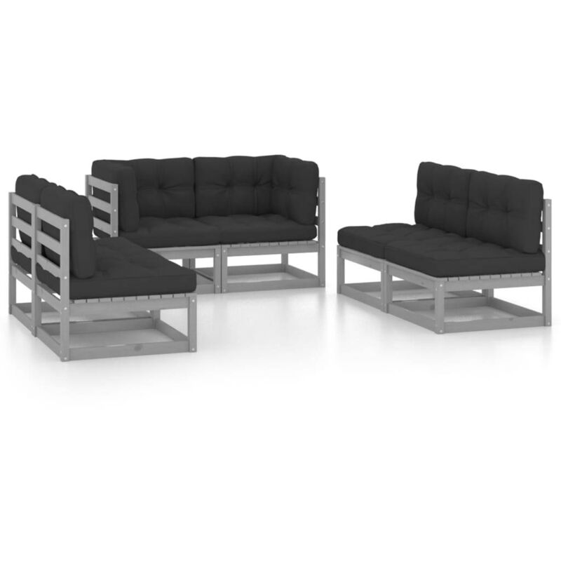 

vidaXL Juego de muebles de jardín 6 pzas y cojines madera pino maciza - Gris