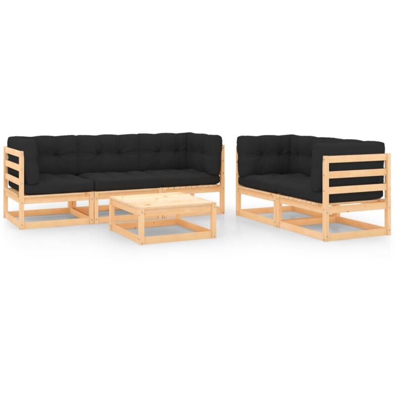

vidaXL Juego de muebles de jardín 6 pzas y cojines madera pino maciza - Marrón