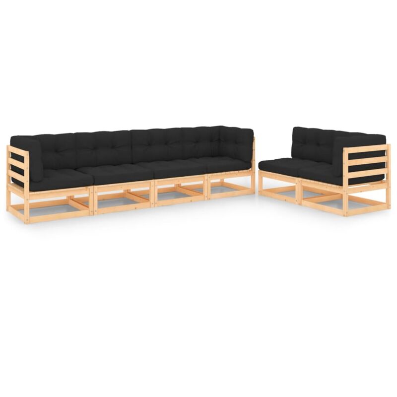 

vidaXL Juego de muebles de jardín 6 pzas y cojines madera pino maciza - Marrón
