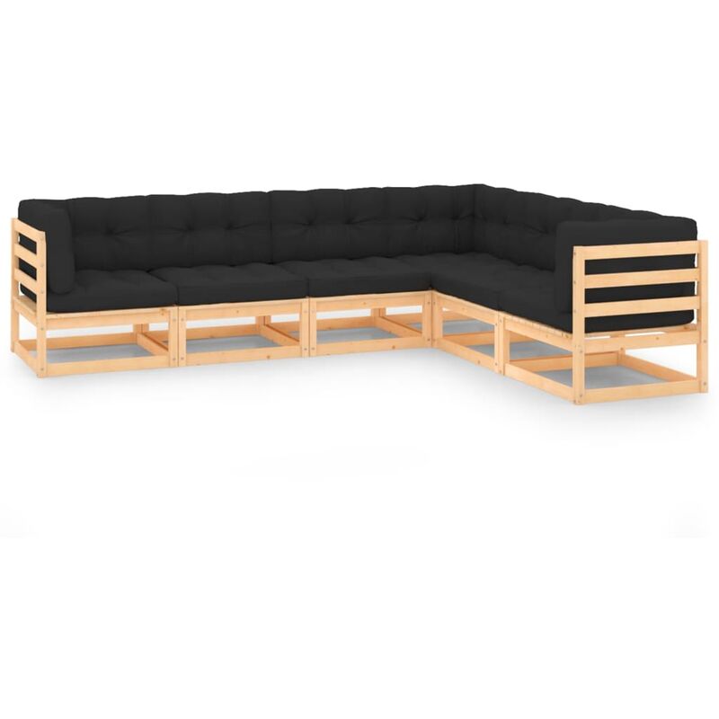 

vidaXL Juego de muebles de jardín 6 pzas y cojines madera pino maciza - Marrón