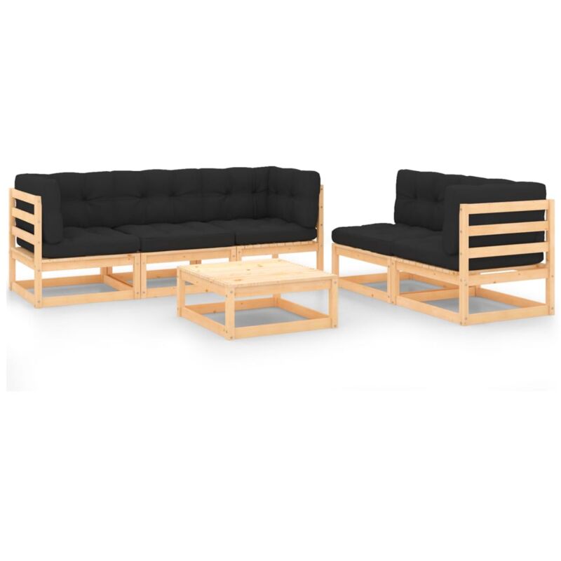 

vidaXL Juego de muebles de jardín 6 pzas y cojines madera pino maciza - Marrón