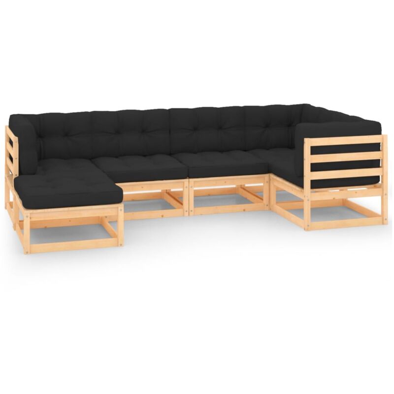 

vidaXL Juego de muebles de jardín 6 pzas y cojines madera pino maciza - Marrón